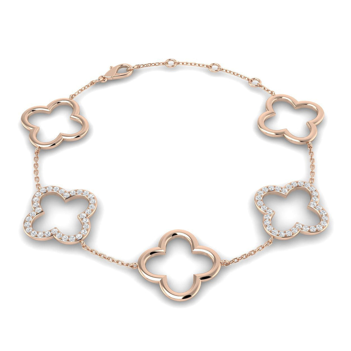 Lab Grown Diamond Four Leaf Clover Bracelet in 10K/14K gold and platinum with certified lab-grown or natural diamonds