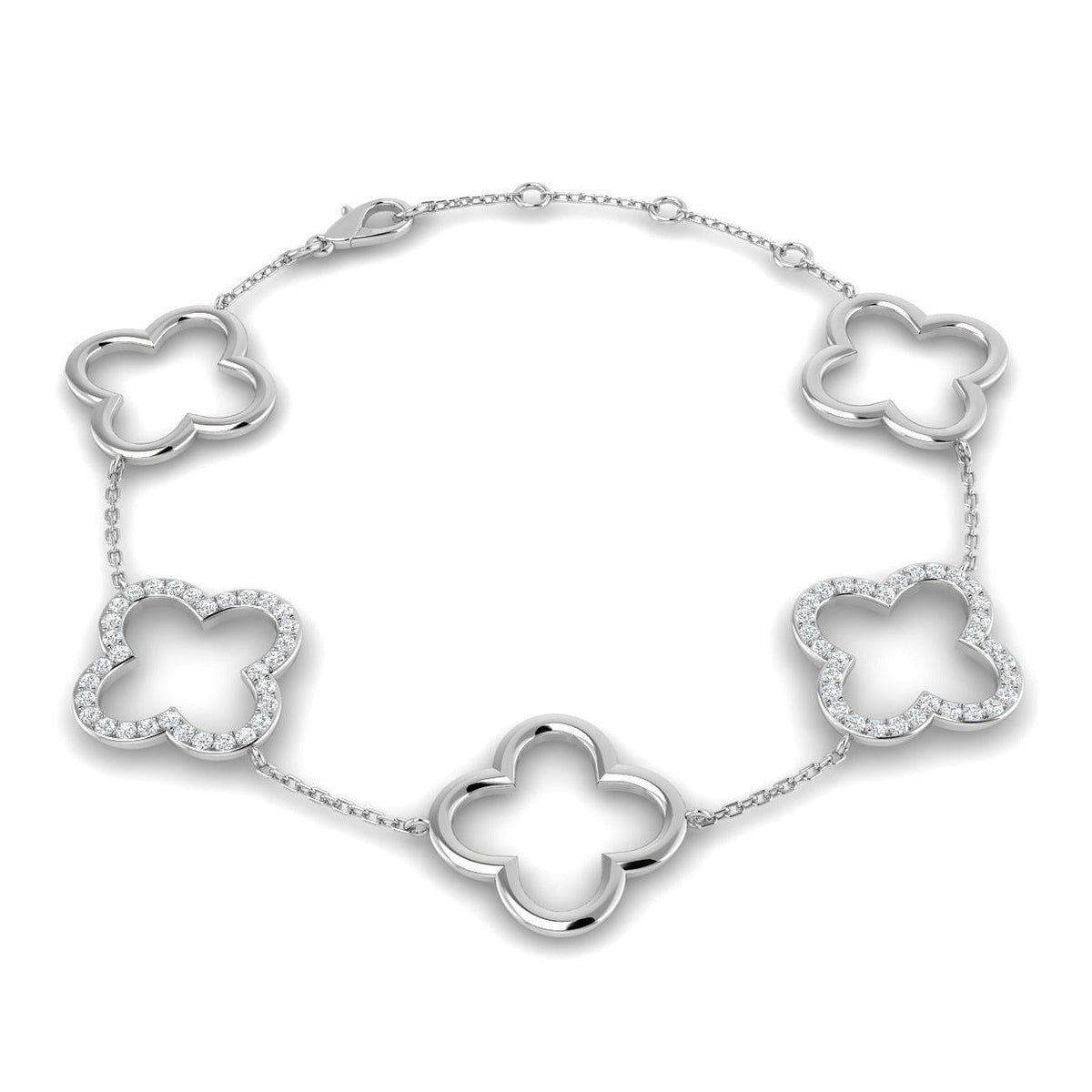 Lab Grown Diamond Four Leaf Clover Bracelet in 10K/14K gold and platinum with certified lab-grown or natural diamonds