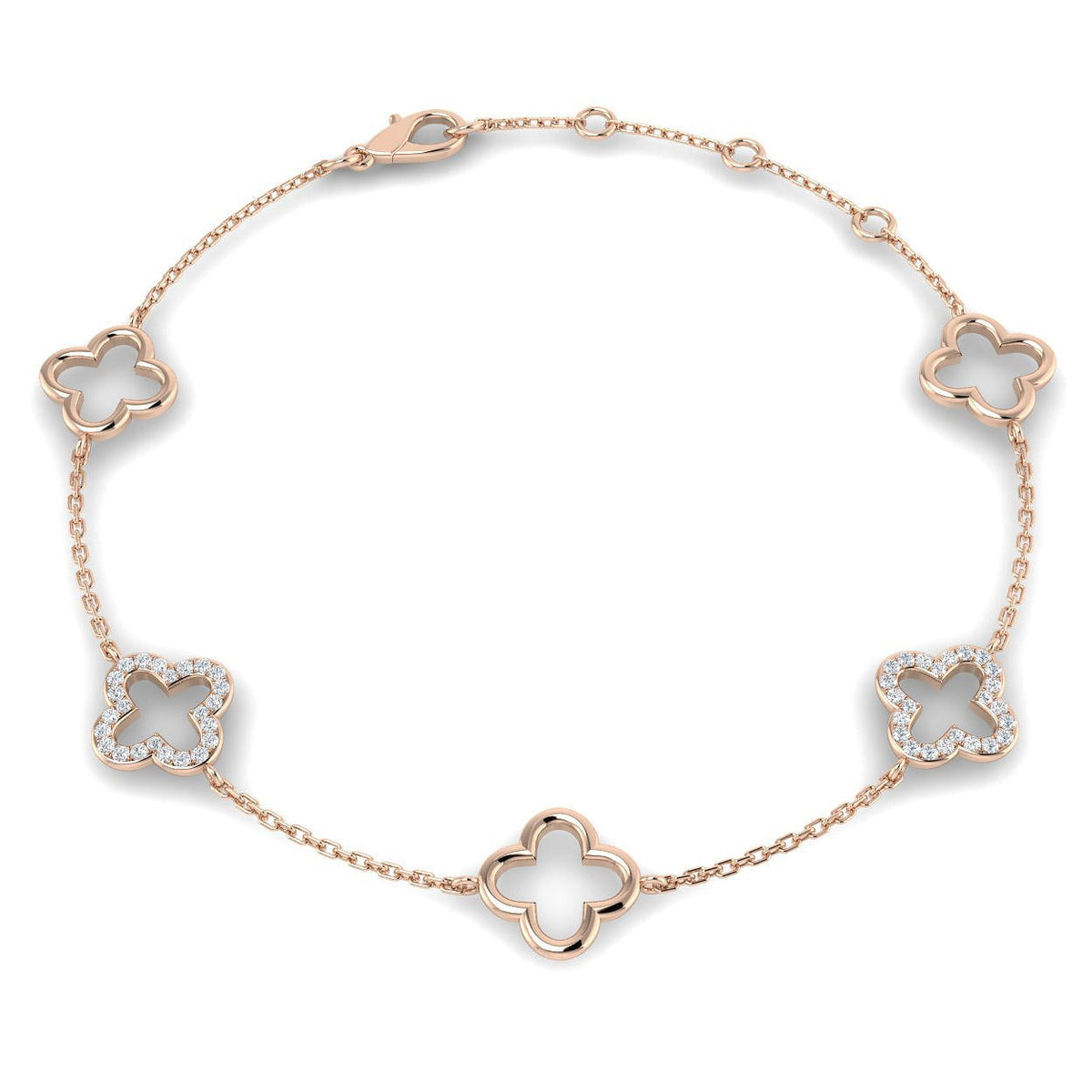 Lab Grown Diamond Four Leaf Clover Bracelet in 10K/14K gold and platinum with certified lab-grown or natural diamonds