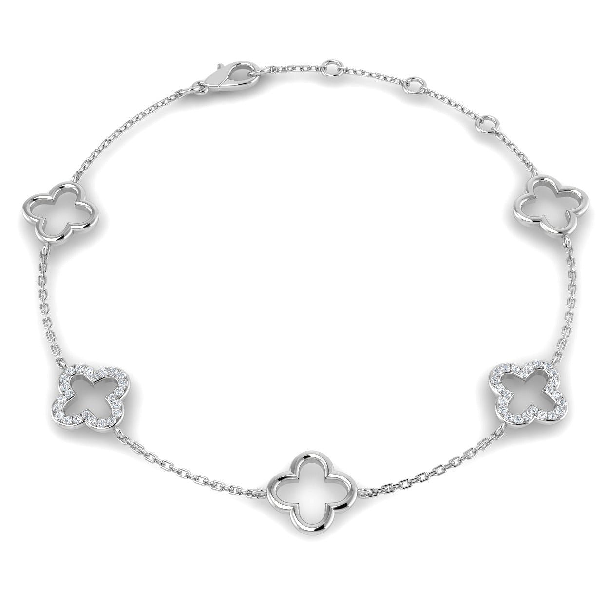 Lab Grown Diamond Four Leaf Clover Bracelet in 10K/14K gold and platinum with certified lab-grown or natural diamonds