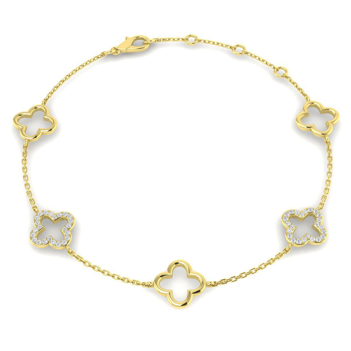 Lab Grown Diamond Four Leaf Clover Bracelet in 10K/14K gold and platinum with certified lab-grown or natural diamonds