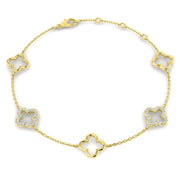 Lab Grown Diamond Four Leaf Clover Bracelet in 10K/14K gold and platinum with certified lab-grown or natural diamonds