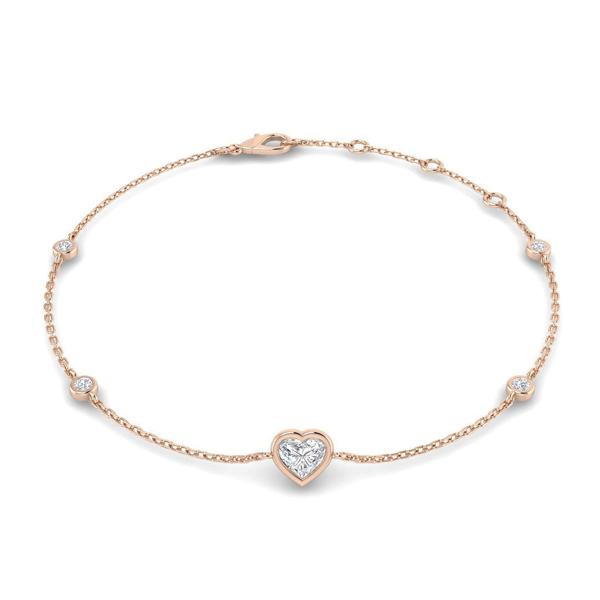 Natural Heart Cut Diamond Station Bracelet with Lobster Clasp in 10K/14K gold and platinum with certified lab-grown or natural diamonds