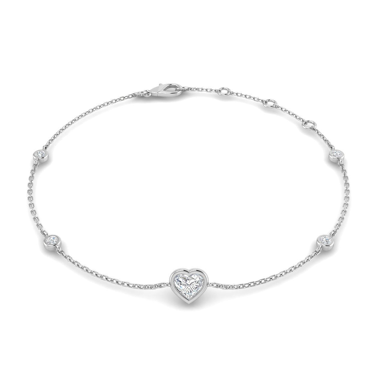 Natural Heart Cut Diamond Station Bracelet with Lobster Clasp in 10K/14K gold and platinum with certified lab-grown or natural diamonds