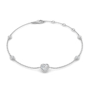 Natural Heart Cut Diamond Station Bracelet with Lobster Clasp in 10K/14K gold and platinum with certified lab-grown or natural diamonds