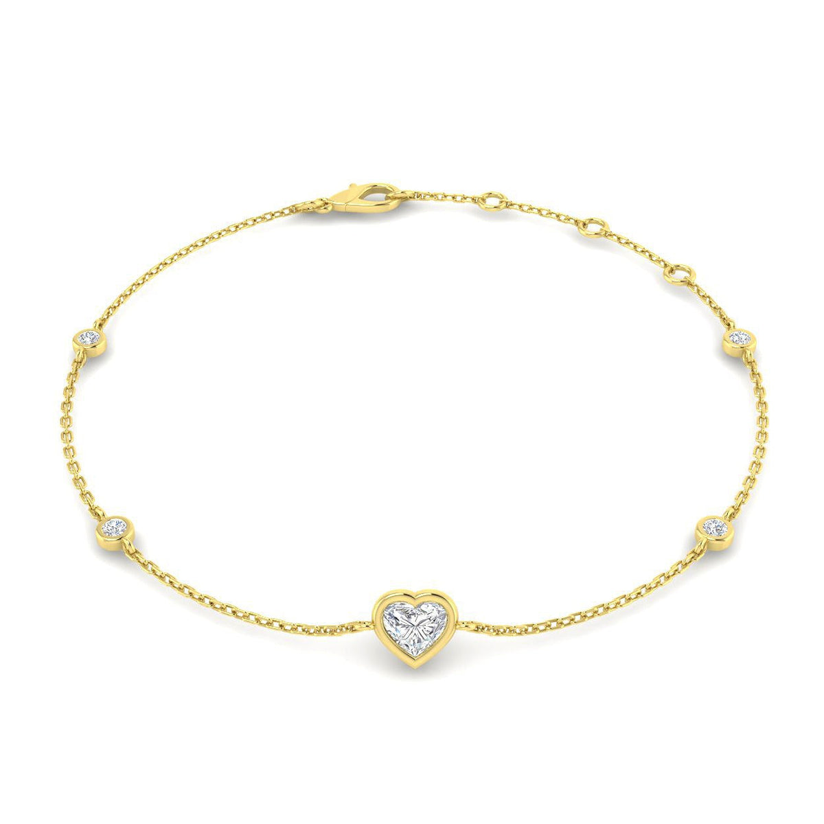 Natural Heart Cut Diamond Station Bracelet with Lobster Clasp in 10K/14K gold and platinum with certified lab-grown or natural diamonds