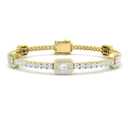 Emerald Style Round & Baguette Diamond Halo Bracelet in 10K/14K gold and platinum with certified lab-grown or natural diamonds