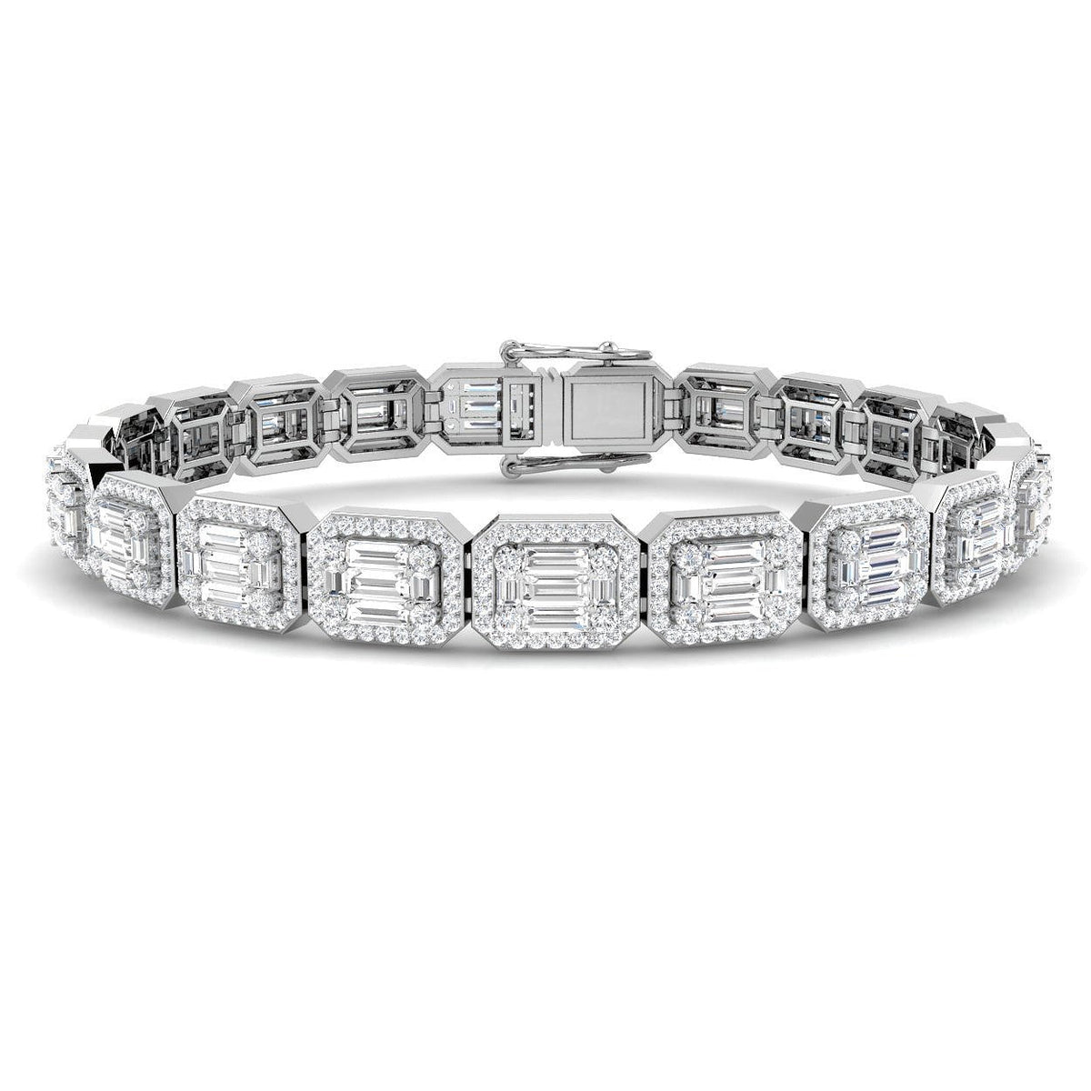 Elegant Emerald Style Baguette & Round Cut Lab Grown Diamond Bracelet in Gold or in 10K/14K gold and platinum with certified lab-grown or natural diamonds