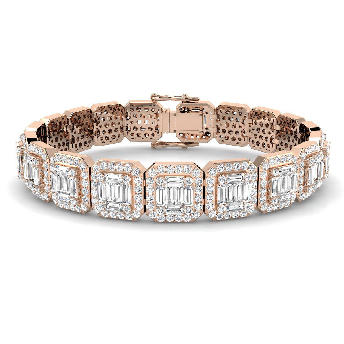 Baguette & Round Cut Emerald Style Natural Diamond Bracelet in Gold & in 10K/14K gold and platinum with certified lab-grown or natural diamonds