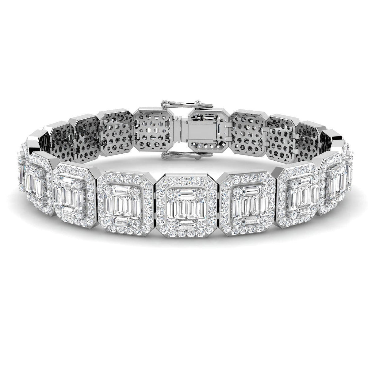 Baguette & Round Cut Emerald Style Natural Diamond Bracelet in Gold & in 10K/14K gold and platinum with certified lab-grown or natural diamonds