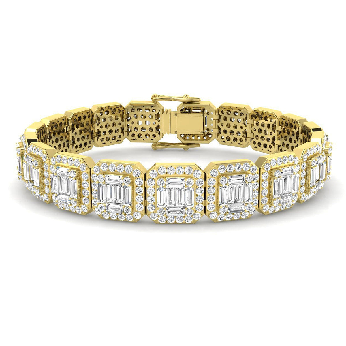 Baguette & Round Cut Emerald Style Natural Diamond Bracelet in Gold & in 10K/14K gold and platinum with certified lab-grown or natural diamonds