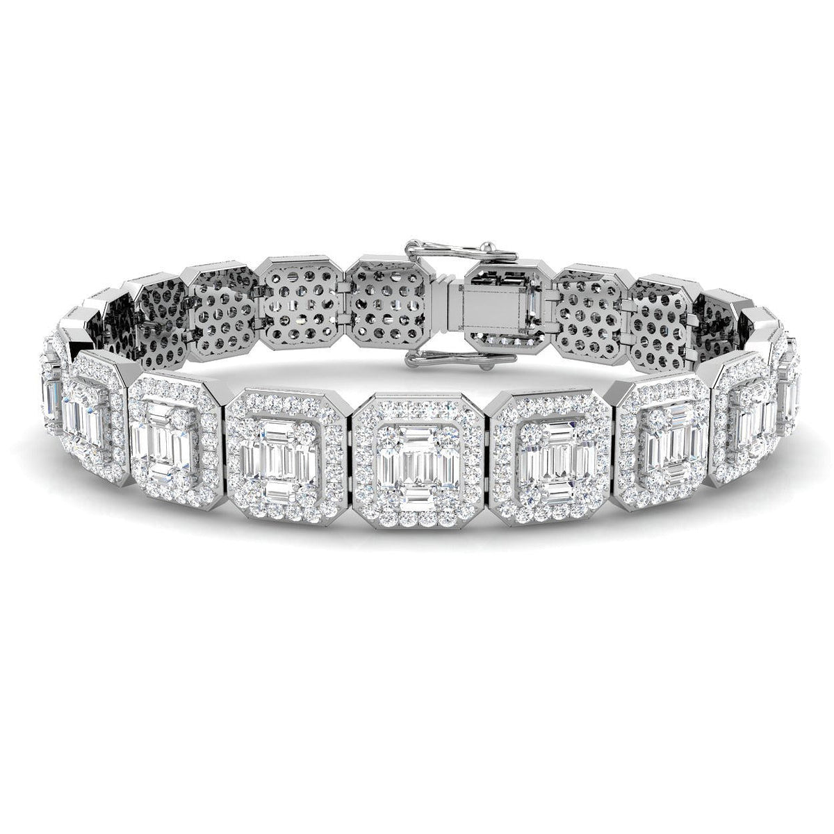 Baguette & Round Cut Emerald Style Natural Diamond Bracelet in Gold & in 10K/14K gold and platinum with certified lab-grown or natural diamonds