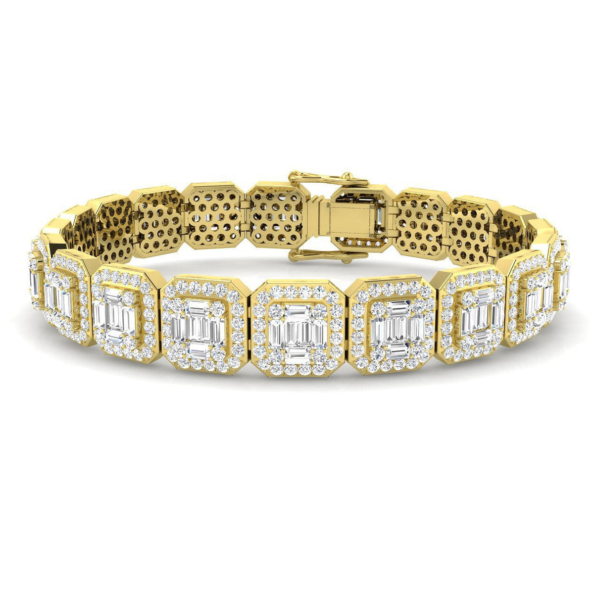 Baguette & Round Cut Emerald Style Natural Diamond Bracelet in Gold & in 10K/14K gold and platinum with certified lab-grown or natural diamonds