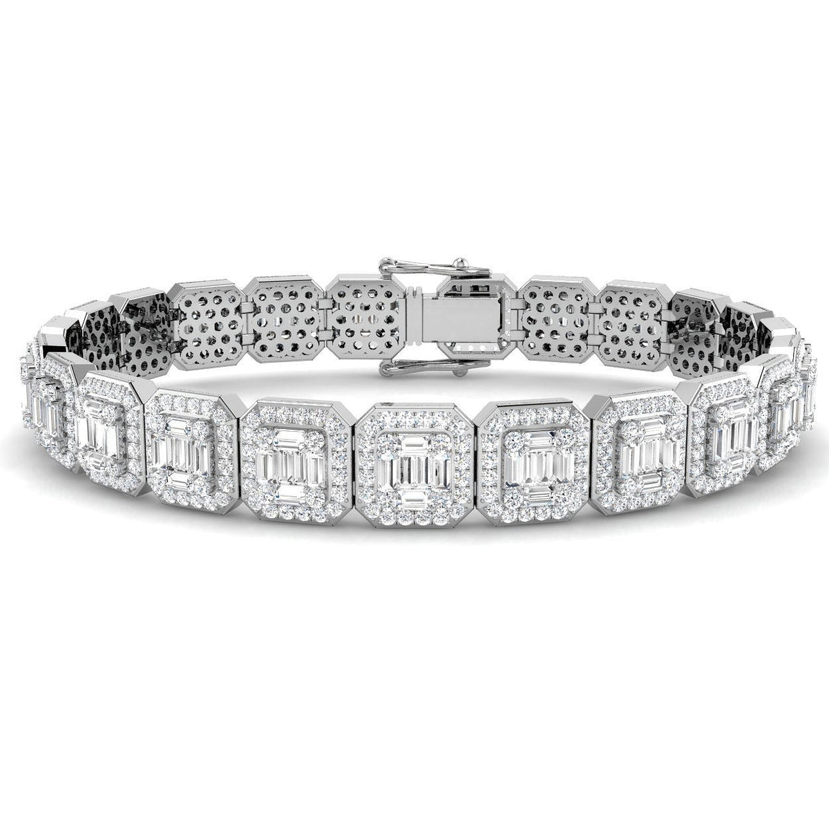 Baguette & Round Cut Emerald Style Natural Diamond Bracelet in Gold & in 10K/14K gold and platinum with certified lab-grown or natural diamonds