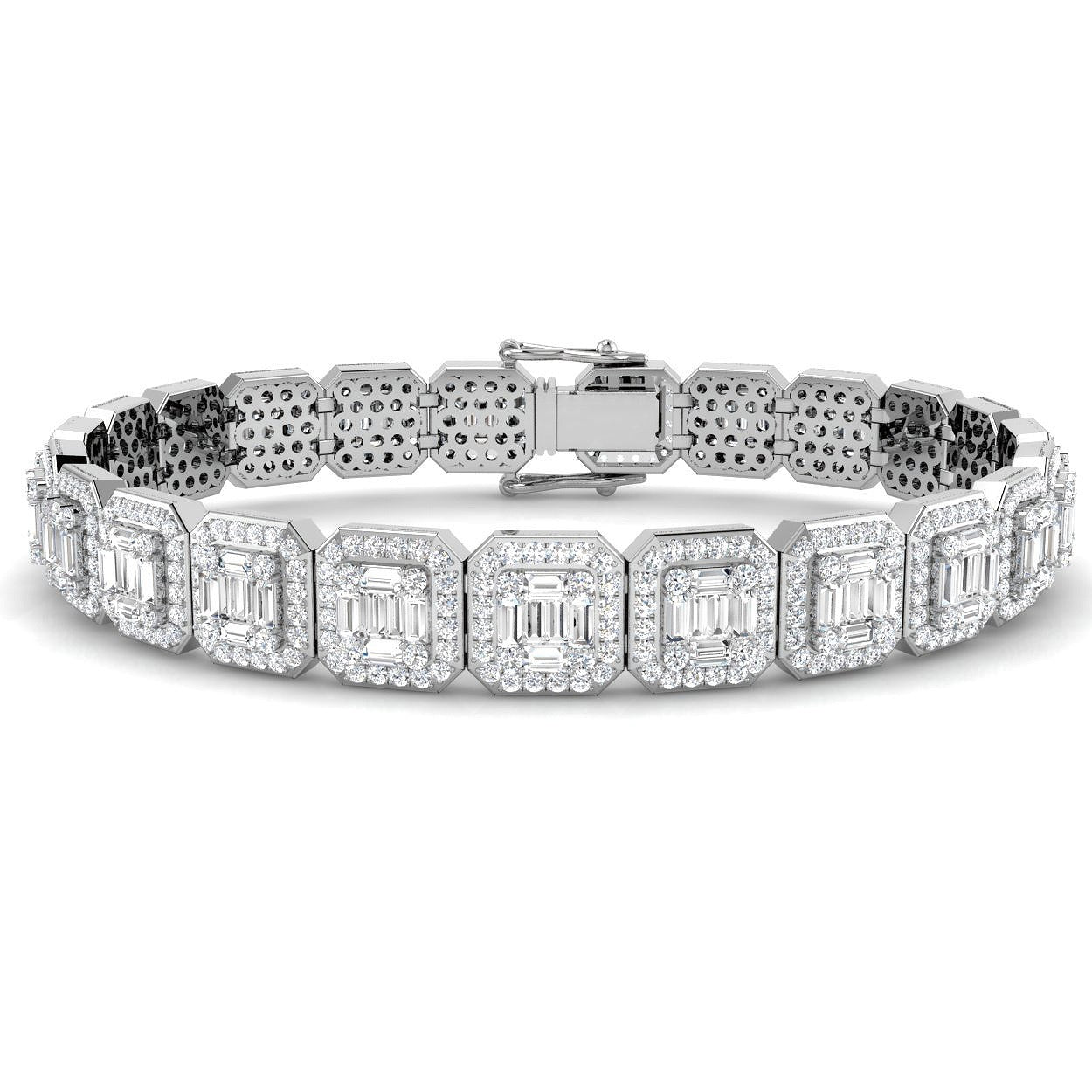 Baguette & Round Cut Emerald Style Natural Diamond Bracelet in Gold & in 10K/14K gold and platinum with certified lab-grown or natural diamonds