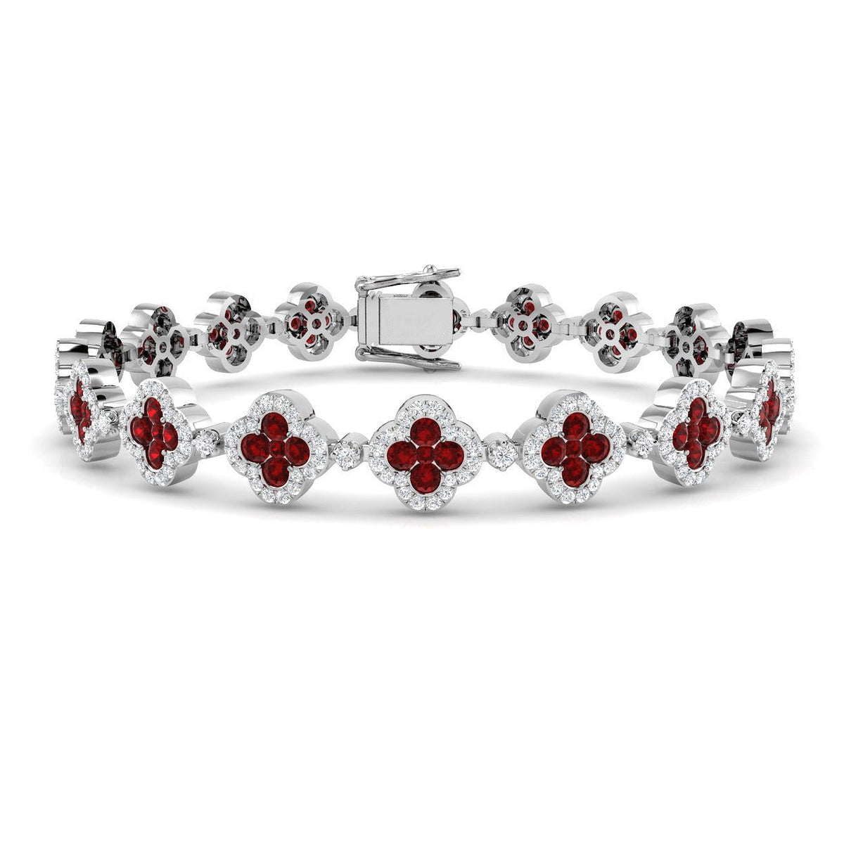 Ruby Clover Diamond Tennis Bracelet in 10K/14K gold and platinum with certified lab-grown or natural diamonds