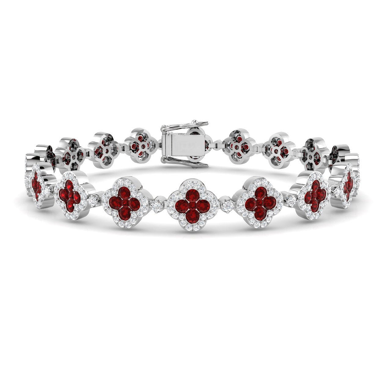 Ruby Clover Diamond Tennis Bracelet in 10K/14K gold and platinum with certified lab-grown or natural diamonds