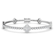 Natural Diamond Clover Link Tennis Bracelet Solid Gold with Box Clasp in 10K/14K gold and platinum with certified lab-grown or natural diamonds