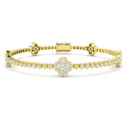 Natural Diamond Clover Link Tennis Bracelet Solid Gold with Box Clasp in 10K/14K gold and platinum with certified lab-grown or natural diamonds