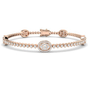 Round & Baguette Diamond Halo Bracelet in Gold & in 10K/14K gold and platinum with certified lab-grown or natural diamonds