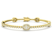 Round & Baguette Diamond Halo Bracelet in Gold & in 10K/14K gold and platinum with certified lab-grown or natural diamonds