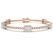 Baguette & Round Diamond Halo Bracelet in 10K/14K gold and platinum with certified lab-grown or natural diamonds