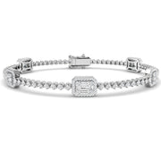 Baguette & Round Diamond Halo Bracelet in 10K/14K gold and platinum with certified lab-grown or natural diamonds