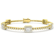 Baguette & Round Diamond Halo Bracelet in 10K/14K gold and platinum with certified lab-grown or natural diamonds