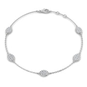 Natural Round Pave Diamond Oval Shape Station Bracelet with Lobster Claw in 10K/14K gold and platinum with certified lab-grown or natural diamonds