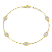 Natural Round Pave Diamond Oval Shape Station Bracelet with Lobster Claw in 10K/14K gold and platinum with certified lab-grown or natural diamonds