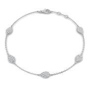 Natural Round Pave Diamond Pear Shape Station Bracelet with Lobster Claw in 10K/14K gold and platinum with certified lab-grown or natural diamonds