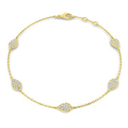 Natural Round Pave Diamond Pear Shape Station Bracelet with Lobster Claw in 10K/14K gold and platinum with certified lab-grown or natural diamonds