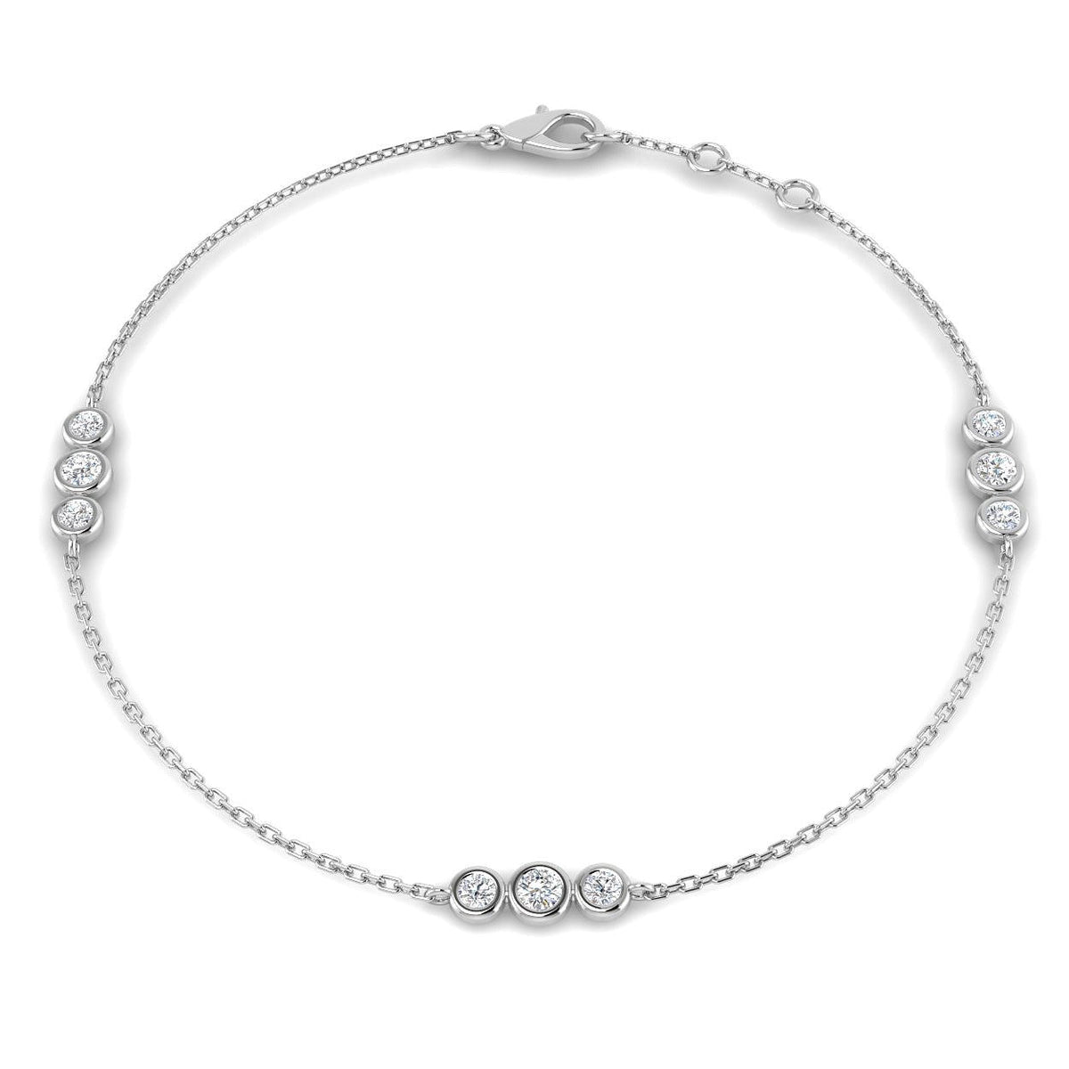 Round Natural Diamond Bezel Set Tennis Bracelet /Solid Gold or Platinum with Lobster Claw in 10K/14K gold and platinum with certified lab-grown or natural diamonds