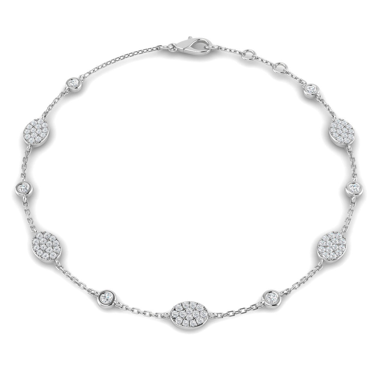 Lab Grown Diamond Pave Set Diamond Bracelet - Round Cut Bezel Set Chain in 10K/14K gold and platinum with certified lab-grown or natural diamonds