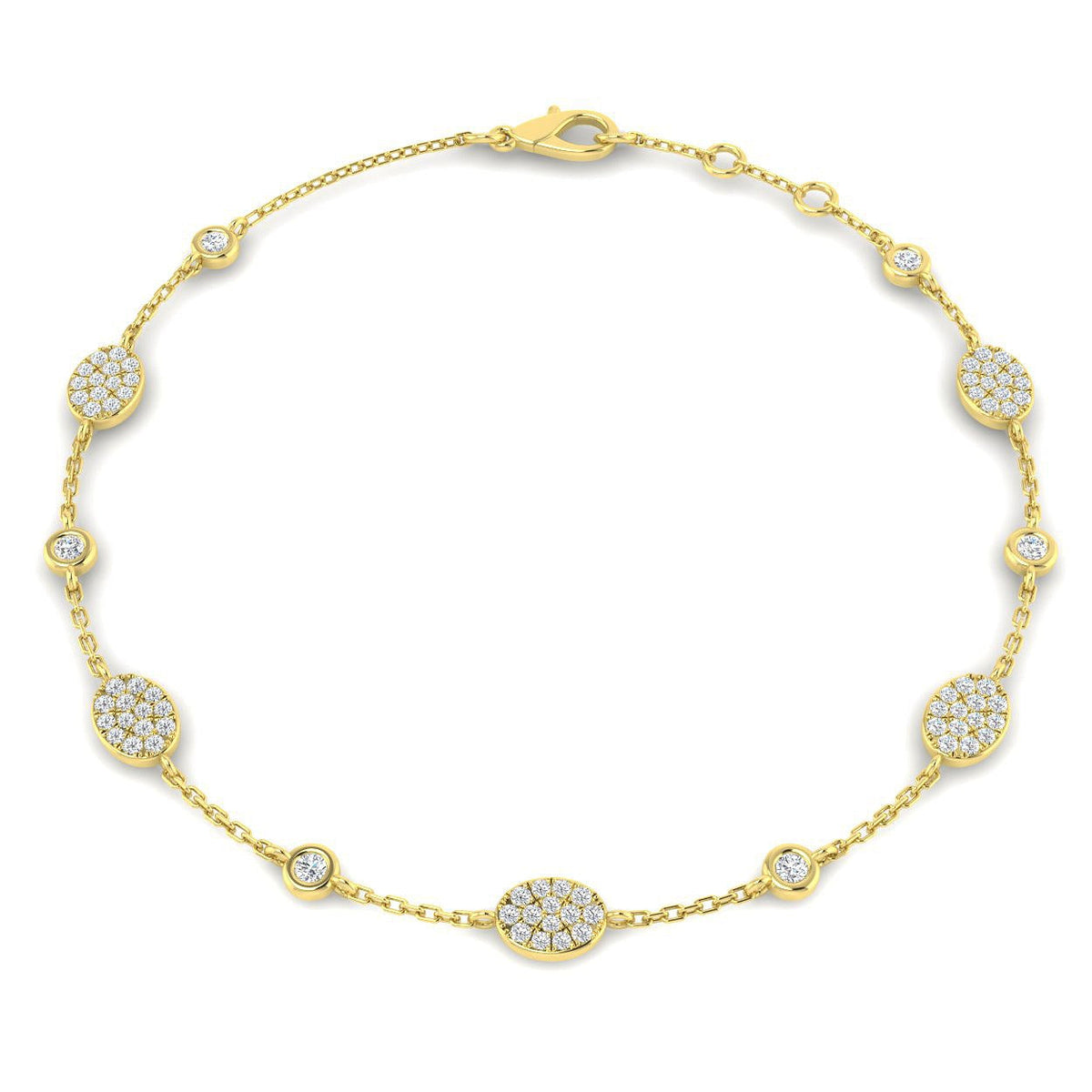 Lab Grown Diamond Pave Set Diamond Bracelet - Round Cut Bezel Set Chain in 10K/14K gold and platinum with certified lab-grown or natural diamonds