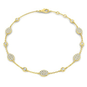 Lab Grown Diamond Pave Set Diamond Bracelet - Round Cut Bezel Set Chain in 10K/14K gold and platinum with certified lab-grown or natural diamonds
