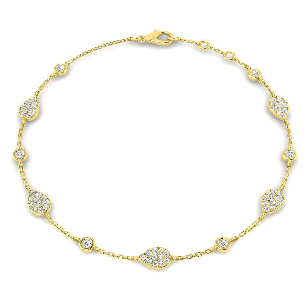 Natural Diamond Pear Shape Station Bracelet in 10K/14K gold and platinum with certified lab-grown or natural diamonds