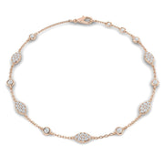 Round Lab Grown Diamond Pave Set Marquise Shape Station Bracelet with Bezel Set in 10K/14K gold and platinum with certified lab-grown or natural diamonds