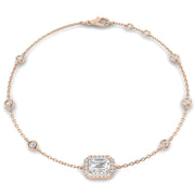 Natural Emerald Cut Diamond Halo Station Bracelet with Adjustable Chain in 10K/14K gold and platinum with certified lab-grown or natural diamonds