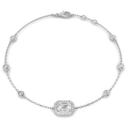 Natural Emerald Cut Diamond Halo Station Bracelet with Adjustable Chain in 10K/14K gold and platinum with certified lab-grown or natural diamonds