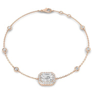 Natural Emerald Cut Diamond Halo Station Bracelet with Adjustable Chain in 10K/14K gold and platinum with certified lab-grown or natural diamonds