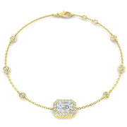 Natural Emerald Cut Diamond Halo Station Bracelet with Adjustable Chain in 10K/14K gold and platinum with certified lab-grown or natural diamonds