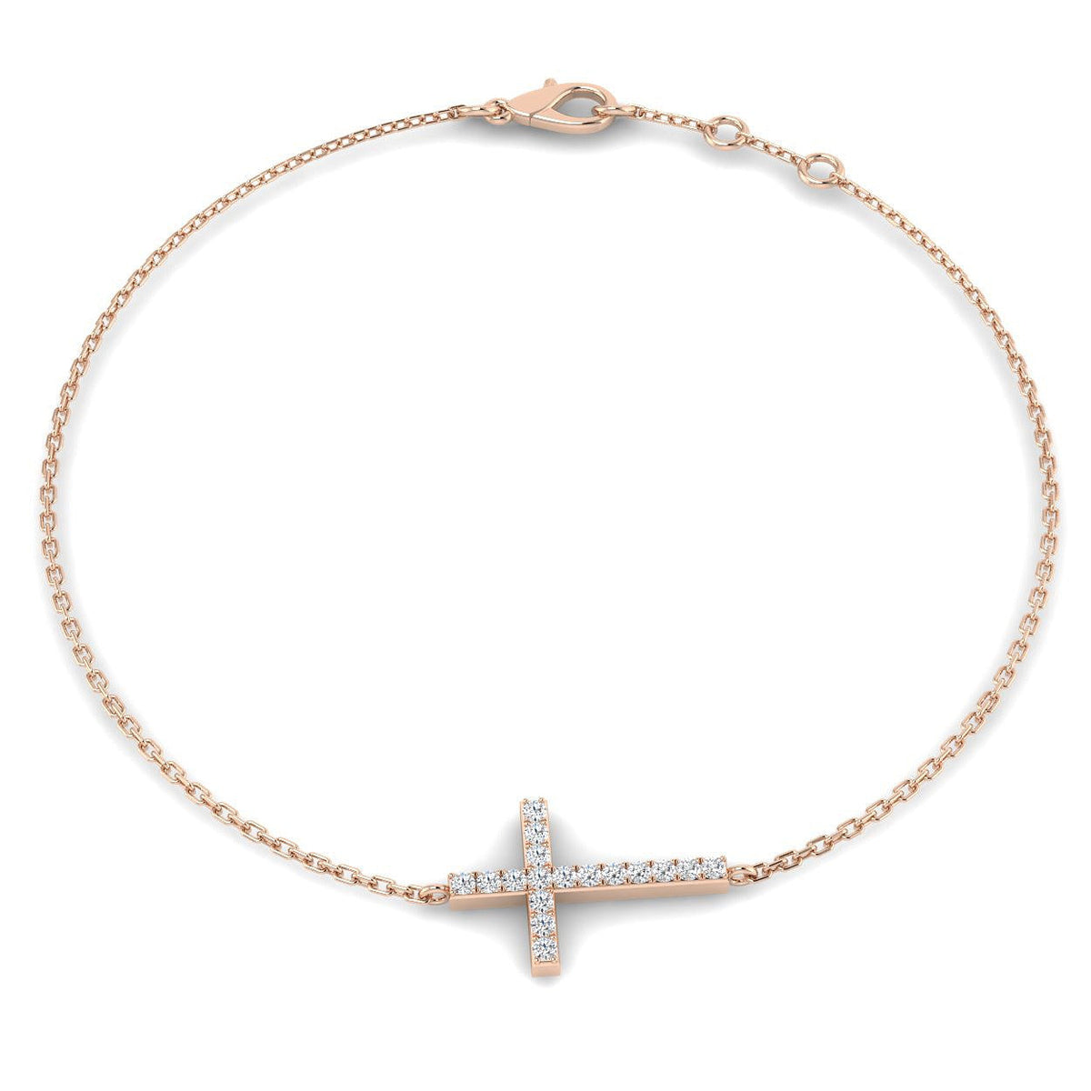 / Solid Gold Natural Diamond Cross Bracelet in 10K/14K gold and platinum with certified lab-grown or natural diamonds