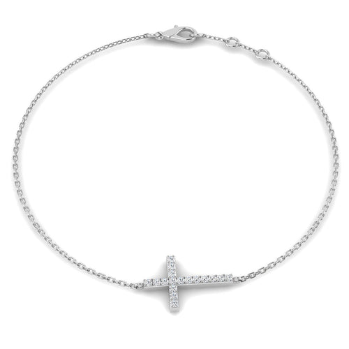 / Solid Gold Natural Diamond Cross Bracelet in 10K/14K gold and platinum with certified lab-grown or natural diamonds
