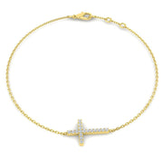 / Solid Gold Natural Diamond Cross Bracelet in 10K/14K gold and platinum with certified lab-grown or natural diamonds