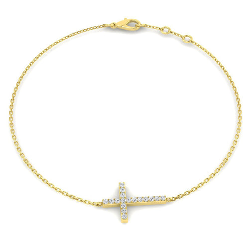 / Solid Gold Natural Diamond Cross Bracelet in 10K/14K gold and platinum with certified lab-grown or natural diamonds