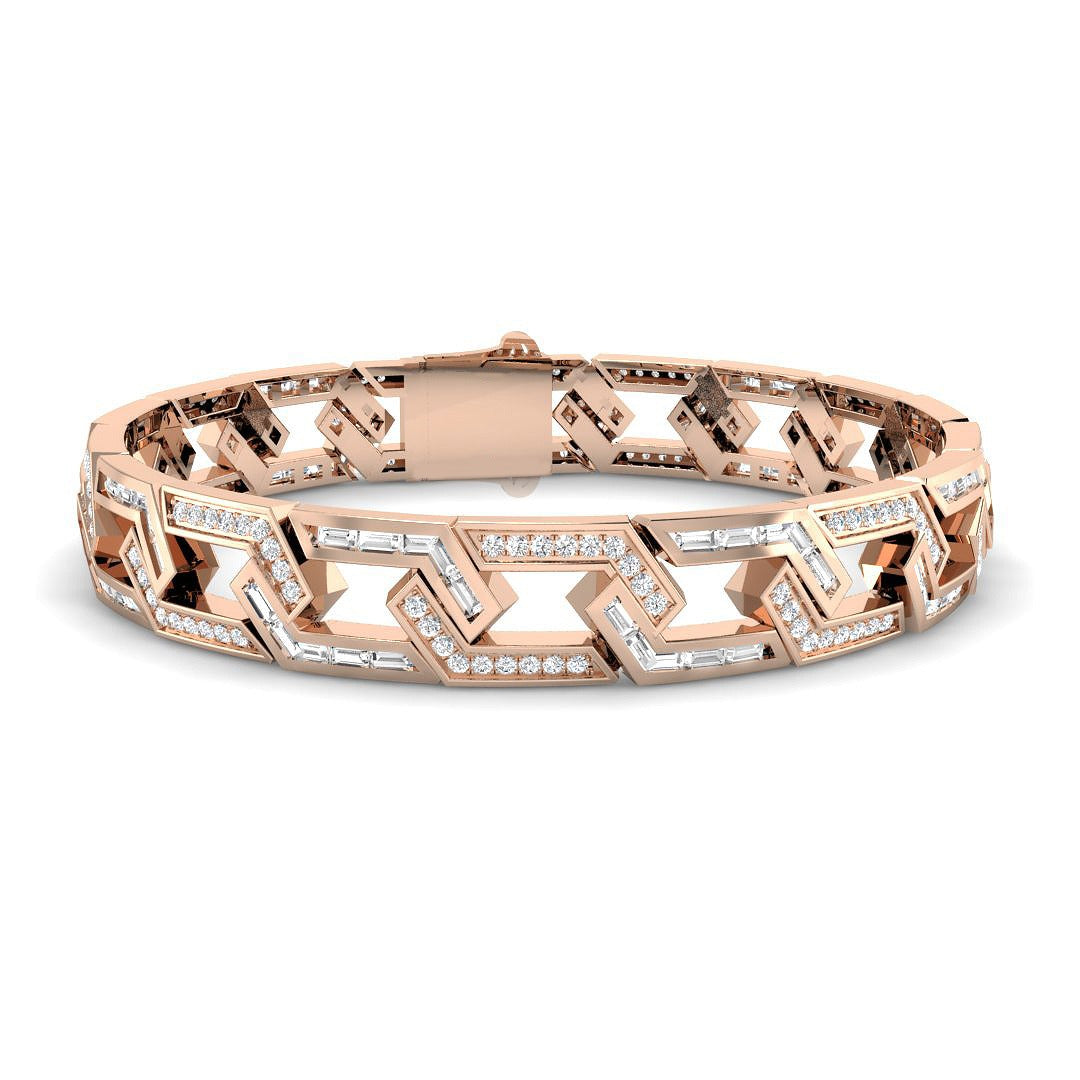 Vintage Bracelet with Greek Key Diamond Links in 10K/14K gold and platinum with certified lab-grown or natural diamonds