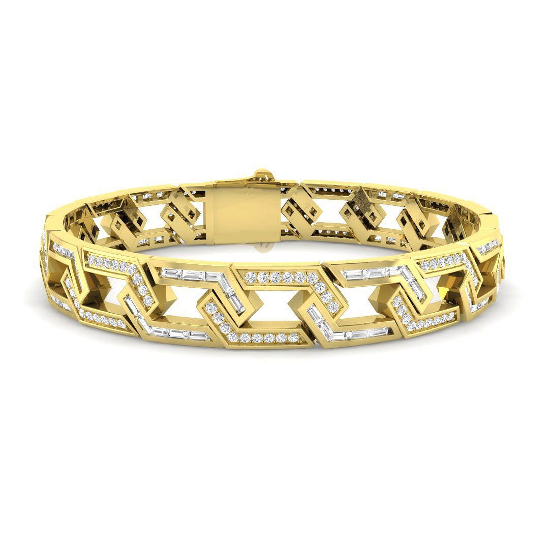 Vintage Bracelet with Greek Key Diamond Links in 10K/14K gold and platinum with certified lab-grown or natural diamonds
