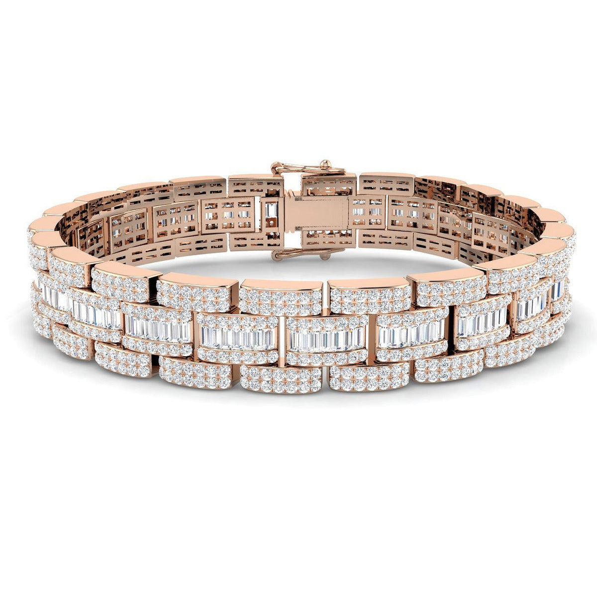 Vintage Diamond Bracelet with Baguette & Round Diamonds in 10K/14K gold and platinum with certified lab-grown or natural diamonds