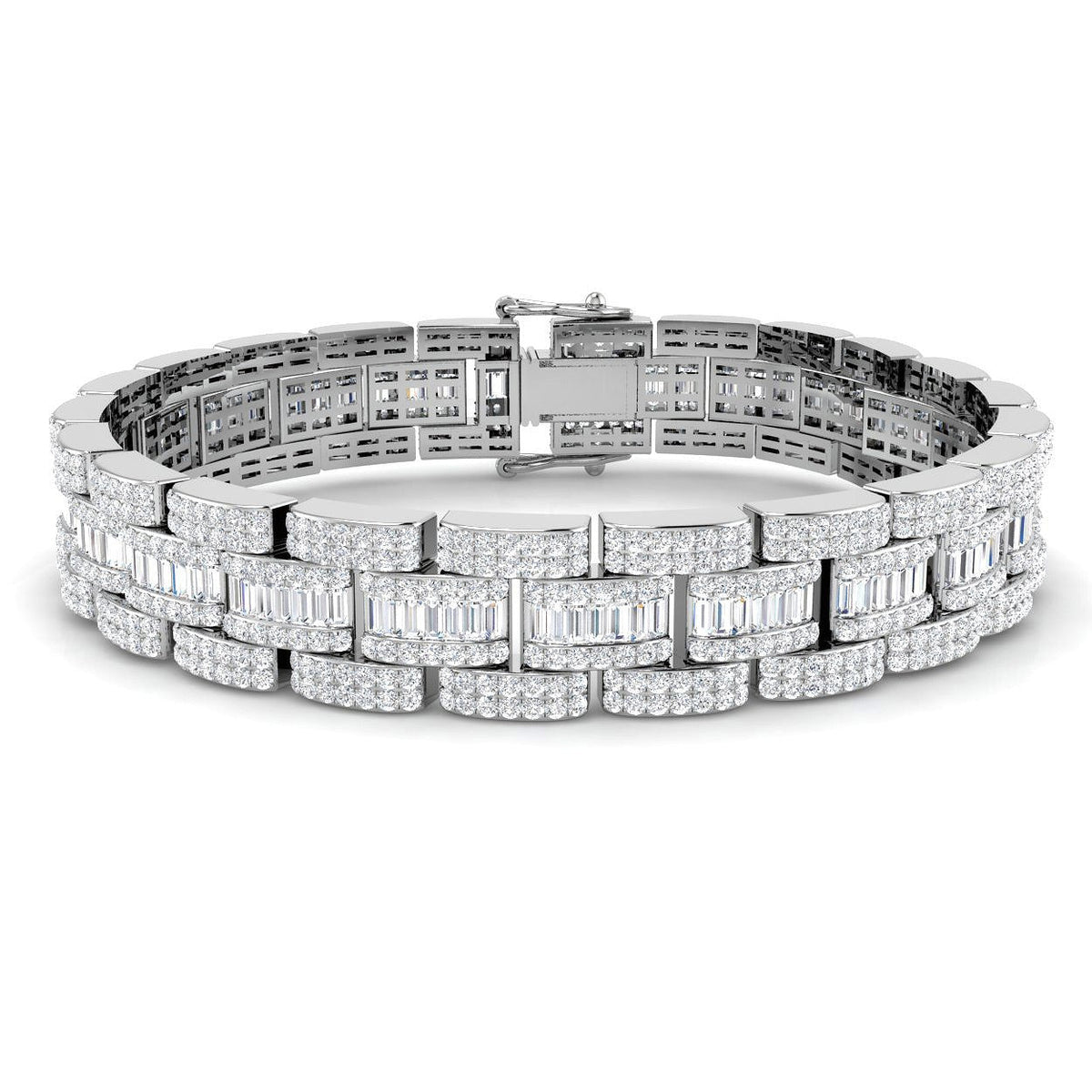 Vintage Diamond Bracelet with Baguette & Round Diamonds in 10K/14K gold and platinum with certified lab-grown or natural diamonds